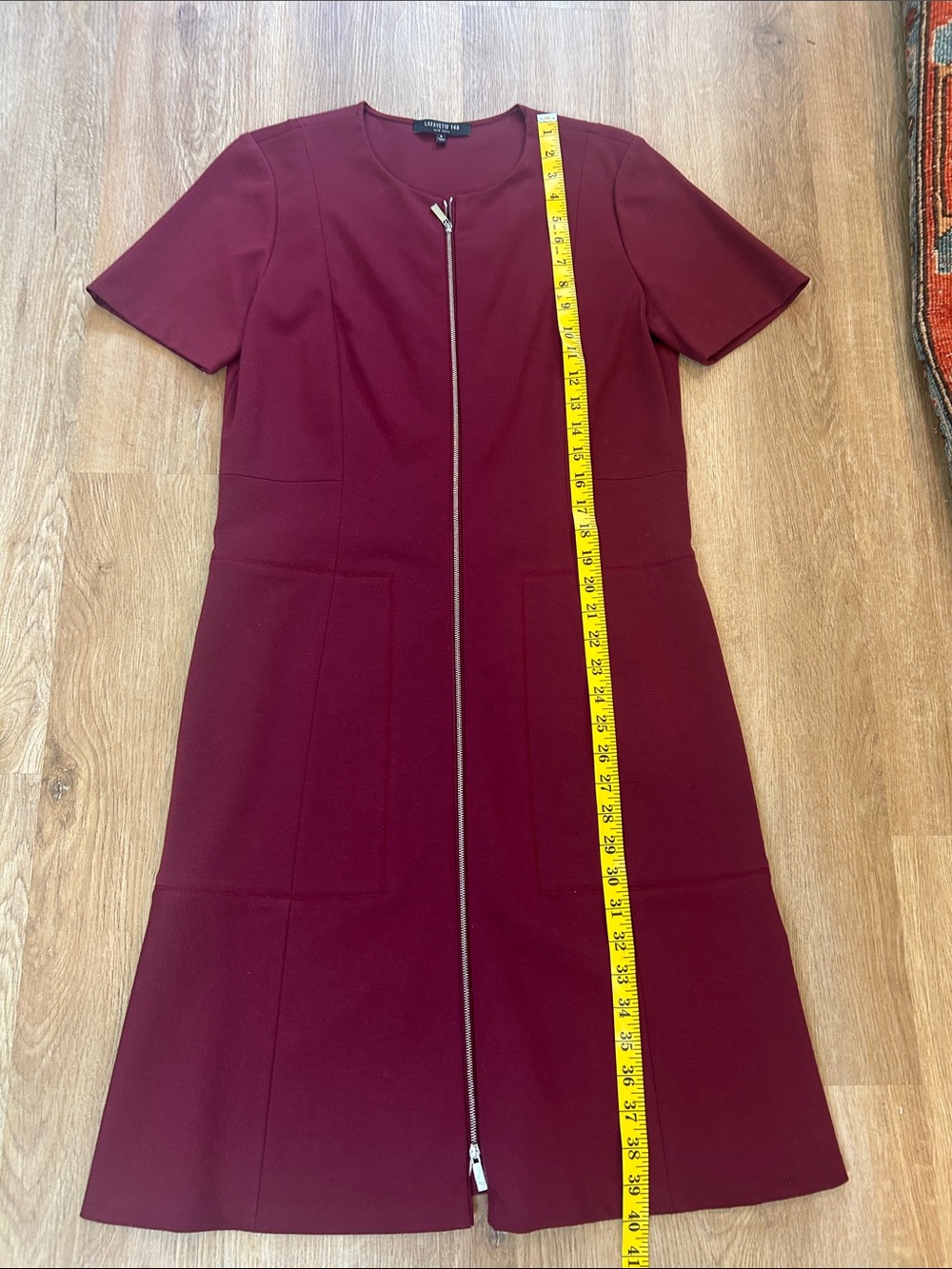 Lafayette 148 New York Burgundy Zip-Front Midi Dress - Picture 9 of 11